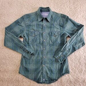 Wrangler 20X Men's Medium Green Plaid Pearl Snap Western Shirt Long Sleeve